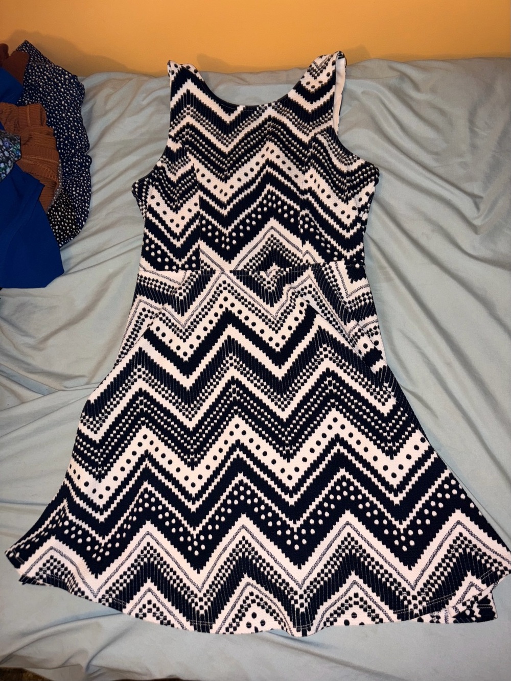 Sleeveless Black and White Chevron Fit & Flare Dress
